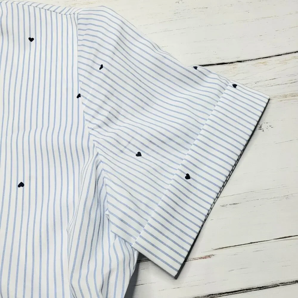 Kate‎ Spade Striped Button Down Mini Shirt Dress Hearts Blue White Cotton Small